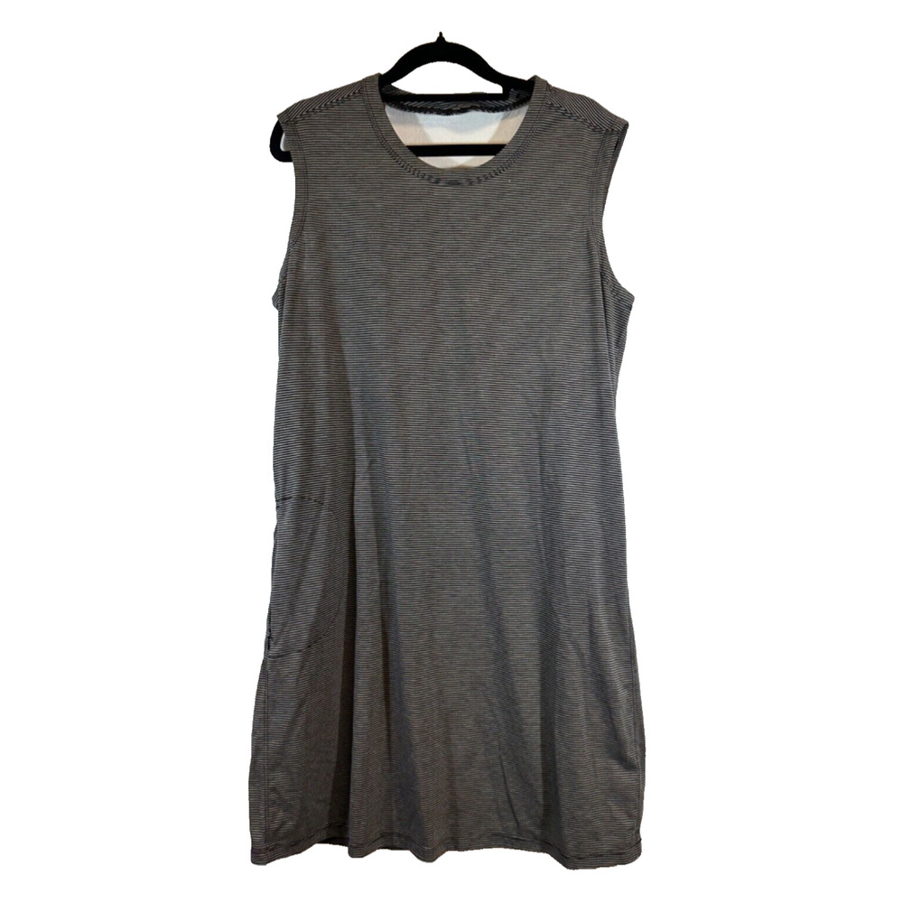 TOAD & CO Eco Women’s Gray Striped Sleeveless Zip Pocket Athleisure Dress L D28